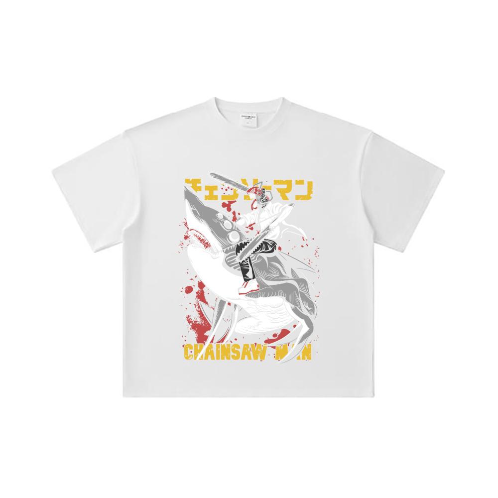 260 GSM Double Yarn 32 Count 100% Cotton Chainsaw Man V43 Denji Print Unisex Heavy Cotton T Shirt