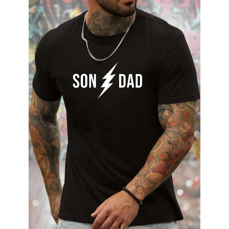 

European sizes Men s SON DAD Graphic Tee - Casual Crew Neck Short Sleeve T-Shirt with Geometric Lightning Bolt Design, Ideal for Summer 4XL чорний