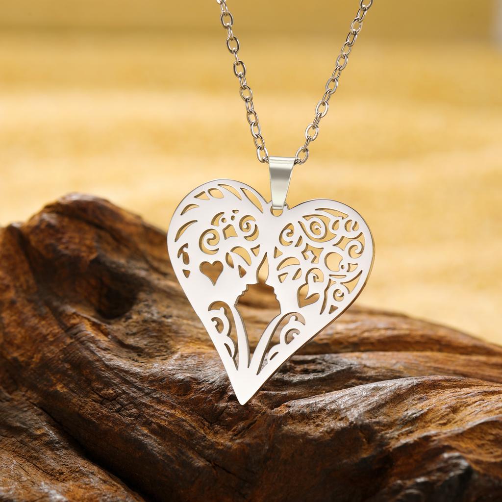 Love Heart Necklace Stainless Steel Jewelry for Men Women Head to Head Pendant Mom Choker Couple Valentine's Day Gifts 2026 New