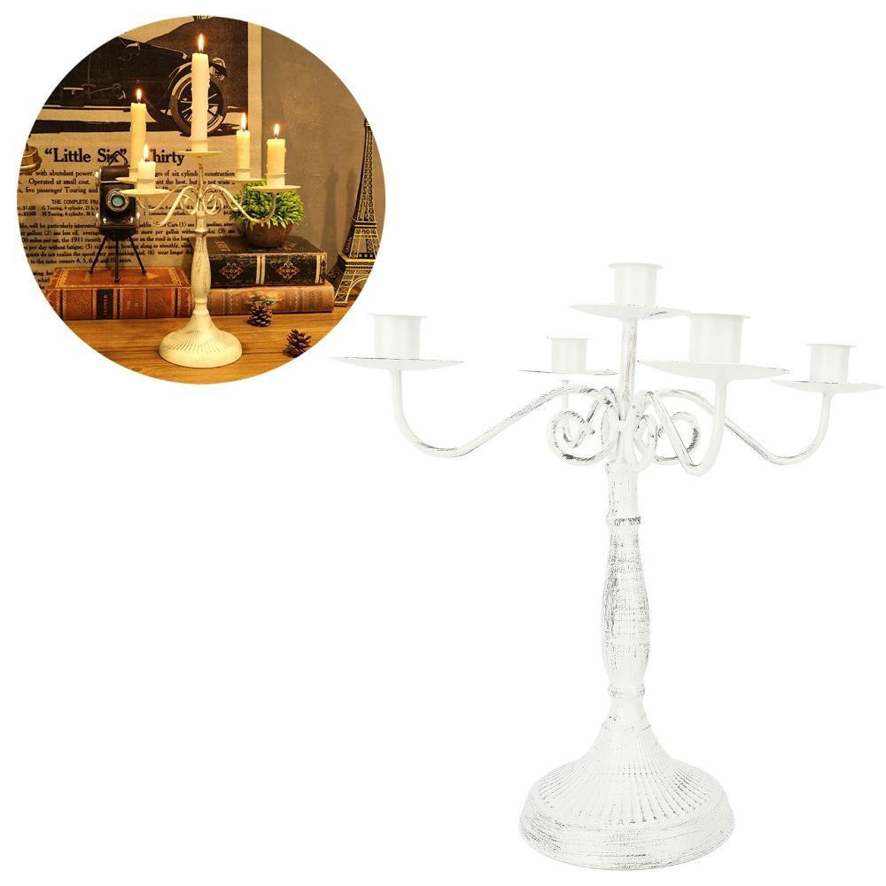 White Pillar Candle Holder Cast Iron Candlestick Holder Decorative Candle Stand  Dining Table