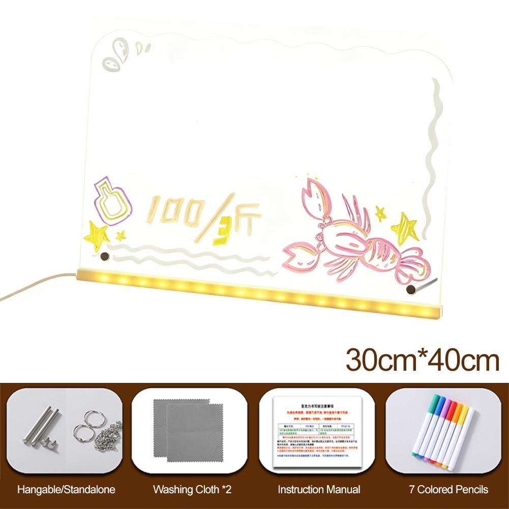 Light Up Acrylic Message Board Rewritable DIY Children's Glowing Drawing Board Message Lamp With 7 Colorful Pens