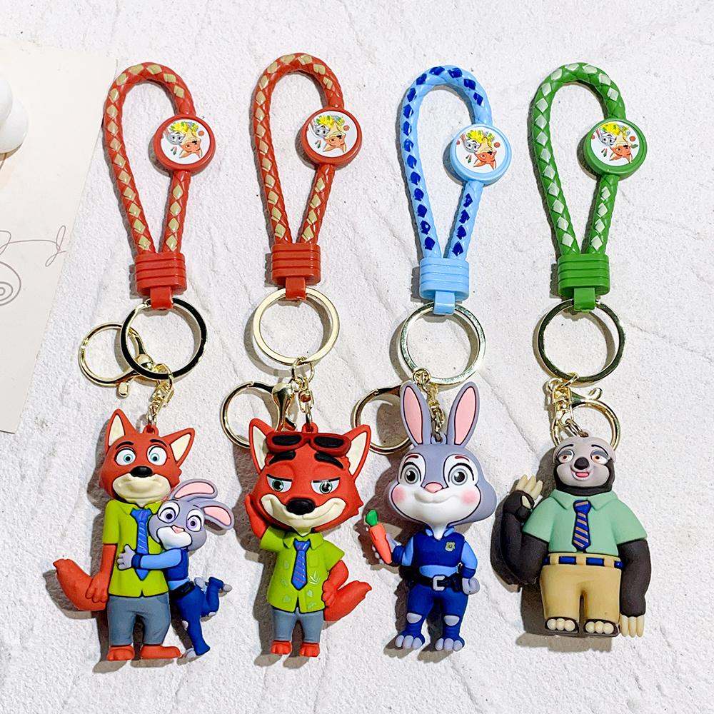 Zootopia Keychain Set Judy& Nick Wilde PVC Figure Keychain, Movie Character Key Ring, Animal Cartoon Bag Charm Gift
