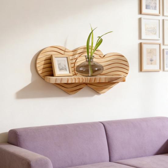 Wall Plant Holder Wooden Heart Shaped Floating Shelf Indoor Wall Mounted Flower Pot Display Stand for Entryway Hallway Bedroom Farmhouse Decor