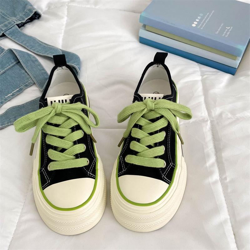 

Женские черно-зеленые парусиновые туфли на толстой подошве - Шикарные, легкие, универсальные, повседневные борцовки в гонконгском стиле EU 35