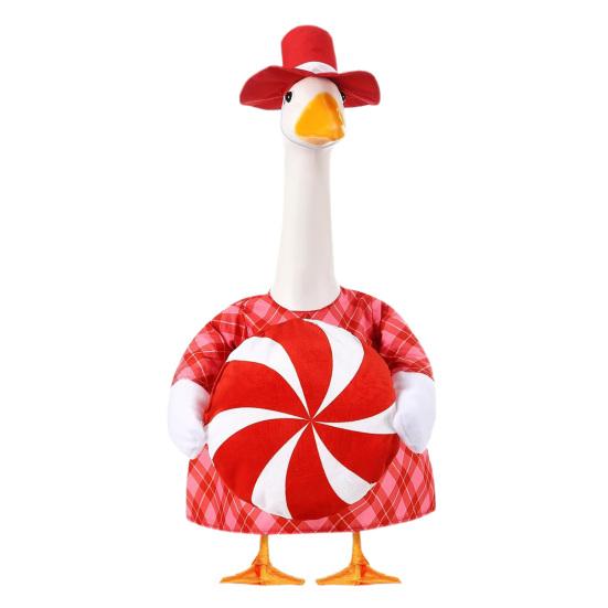 Christmas Goose Outfit Red Formal Hat And Checkered Goose Clothes Xmas Candy Porch Goose Costume for 23 Inch Lawn Geese Statue