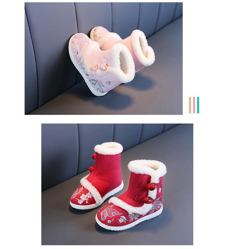 Mode Retro Mädchen Herbst und Winter Kinder Bestickte Stiefel