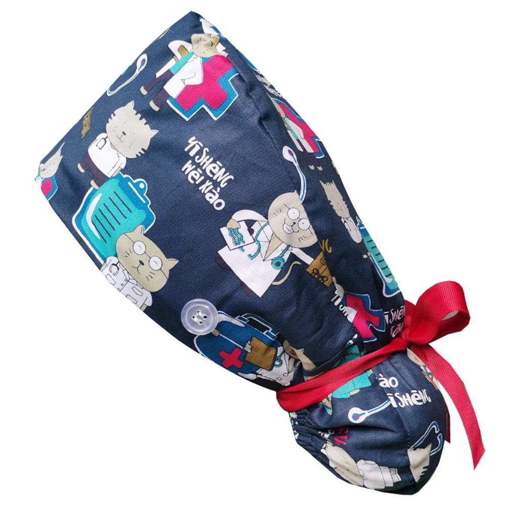 

Ribbon Tie Ponytail Holder Adjustable Cotton With Button Working Cap Long Hair Cap Working Hat 9