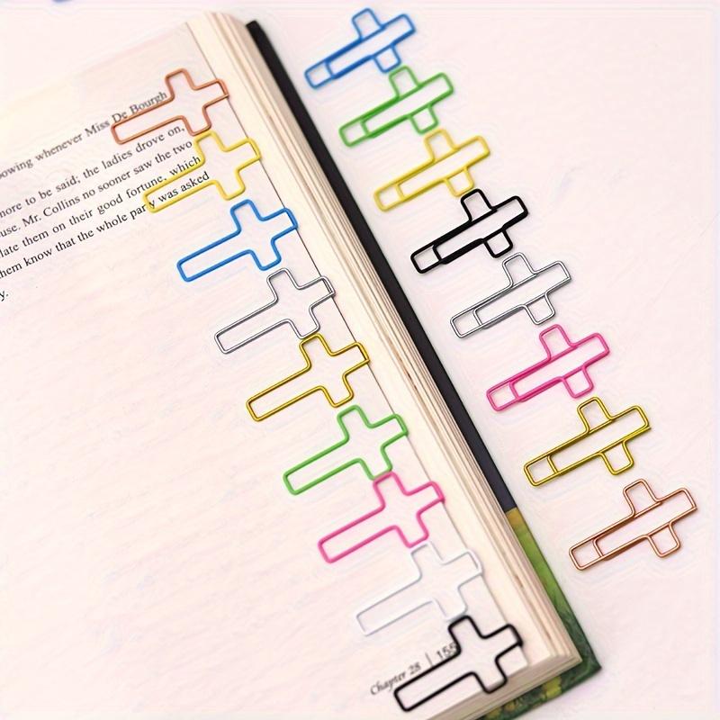 [20pcs Durable Metal Cross Clips] 20pcs Assorted Colors Metal Cross Paper Clips - Durable Steel Office Bookmarks & Document Organizers