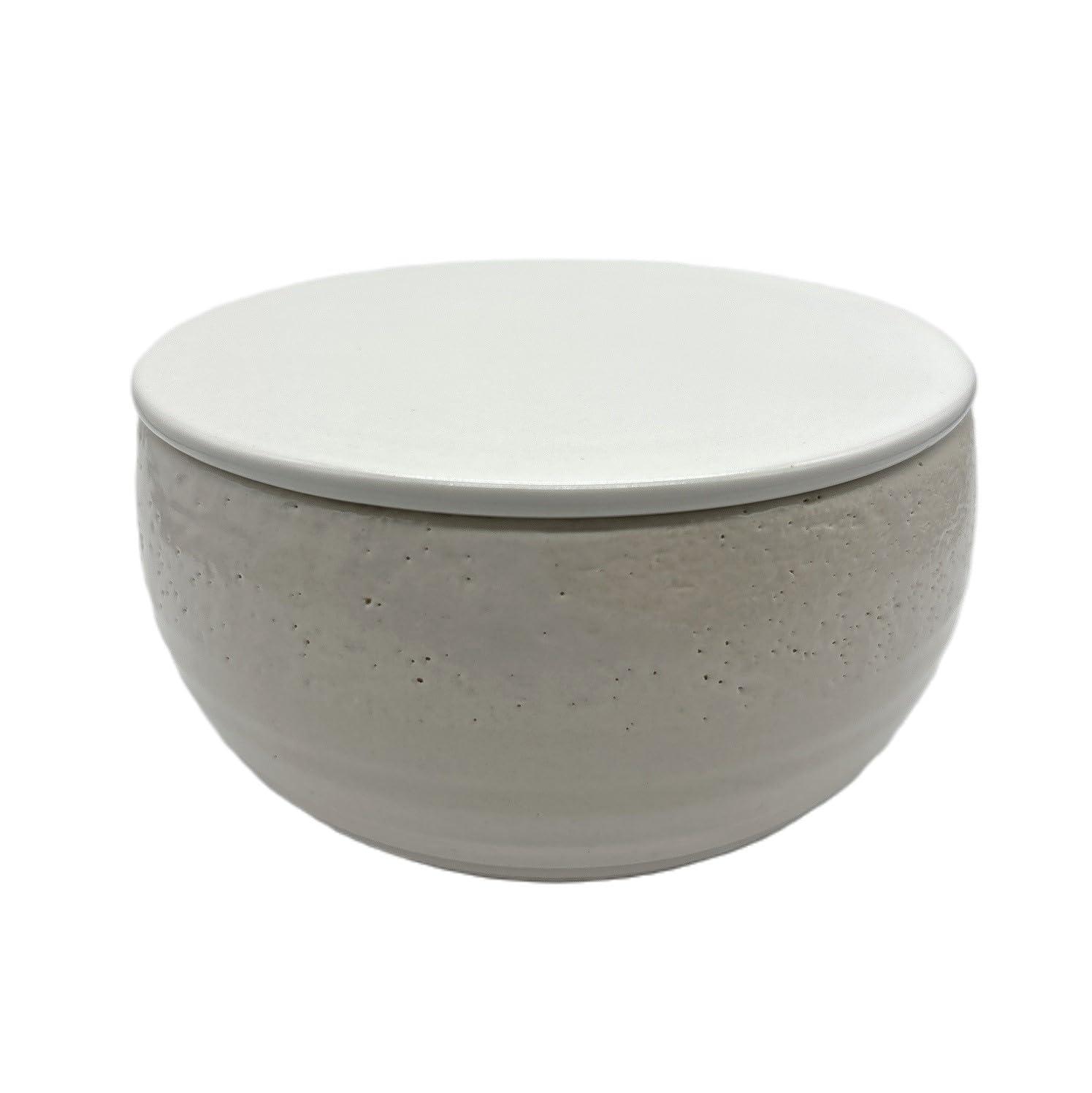 Banko ware round rice container, 1 go (approx. 360ml), black and white, for storing rice, ceramic, made in Japan, microwave safe, Iga clay (white)