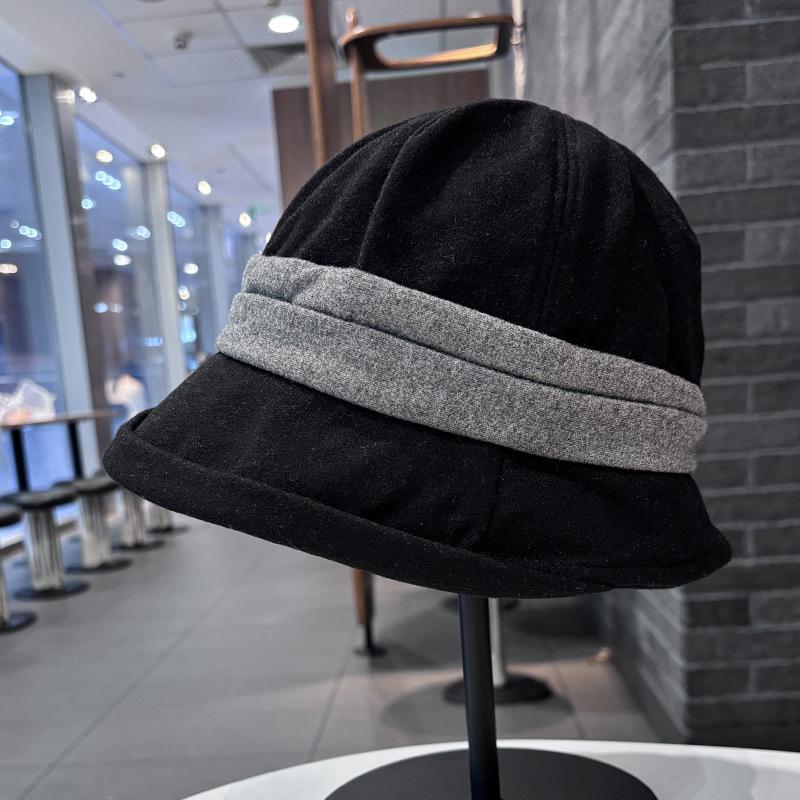 New Splicing Bucket Hat Women's Autumn and Winter Retro Face Small Versatile Stacking Basin Hat Casual Commuting
