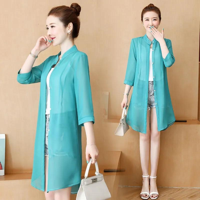 Women's Sun Clothing Lightweight Long UV Protection Jacket Summer Sunscreen Large Size Thin Jacket Female Chiffon Cardigan Coat 5XL
