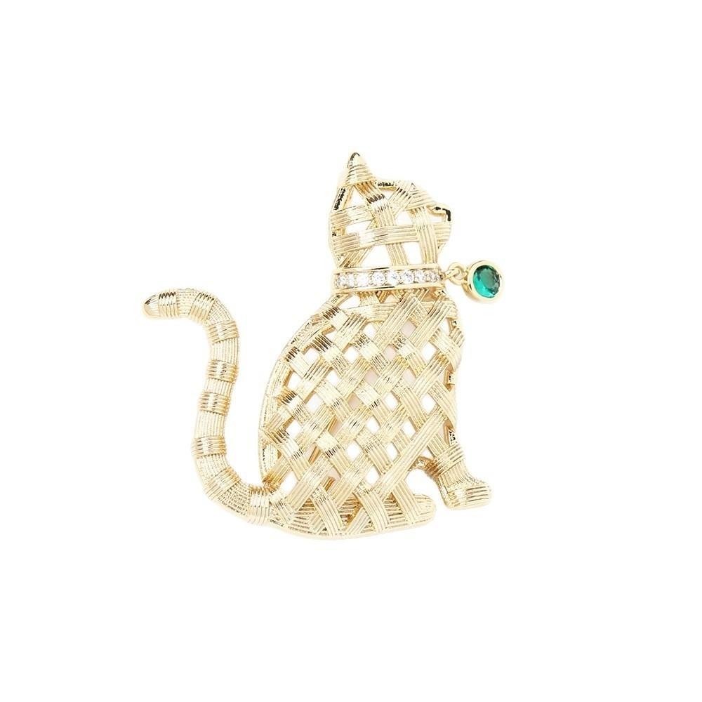 

Sparkling Weaving Style Cat Brooch Jewelry Kitty Badge Vintage Lapel Pin Suit