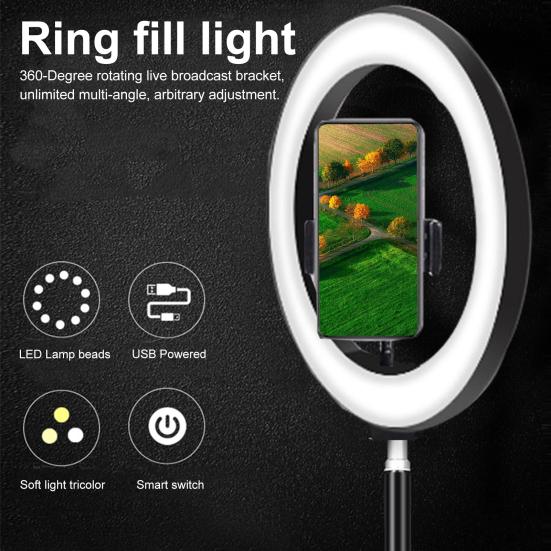 6/10/12 Zoll Fülllicht Einstellbar 360 Grad Drehbar Hohe Helligkeit Multifunktionsschalter LED Selfie Ringlicht für Fotografie