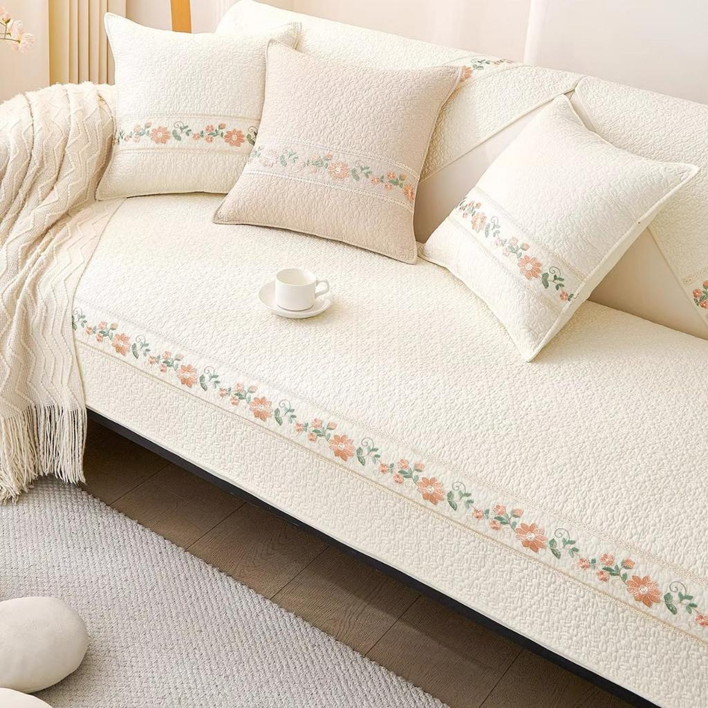 Pure Cotton Sofa Cushion, Universal In All Seasons, Non-Slip, Small And Fresh  High-End Sofa Cover Towel, Cream Wind Seat Cushion