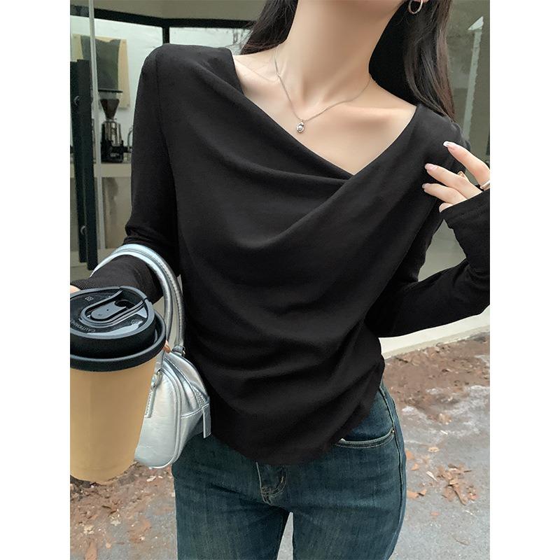 Women S Long Sleeve Off Shoulder Knit Top Slim Fit Autumn Winter Inner Wear