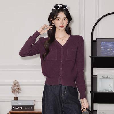 Women's V-Neck Knit Cardigan Sweater with Pockets