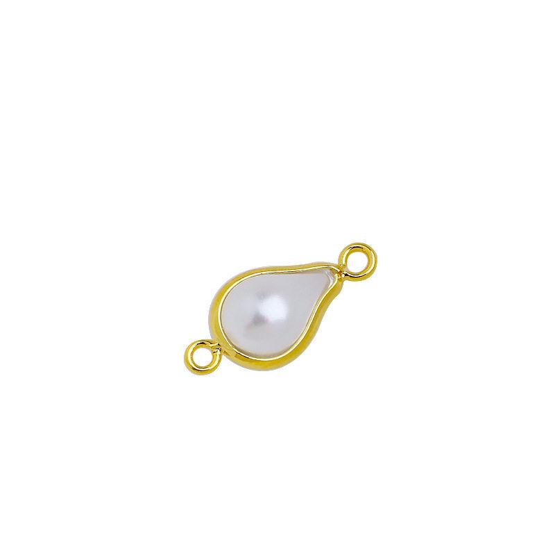 14K Gold Plated Faux Pearl Teardrop Pendant with Round Bezel Loop Charm for DIY Jewelry