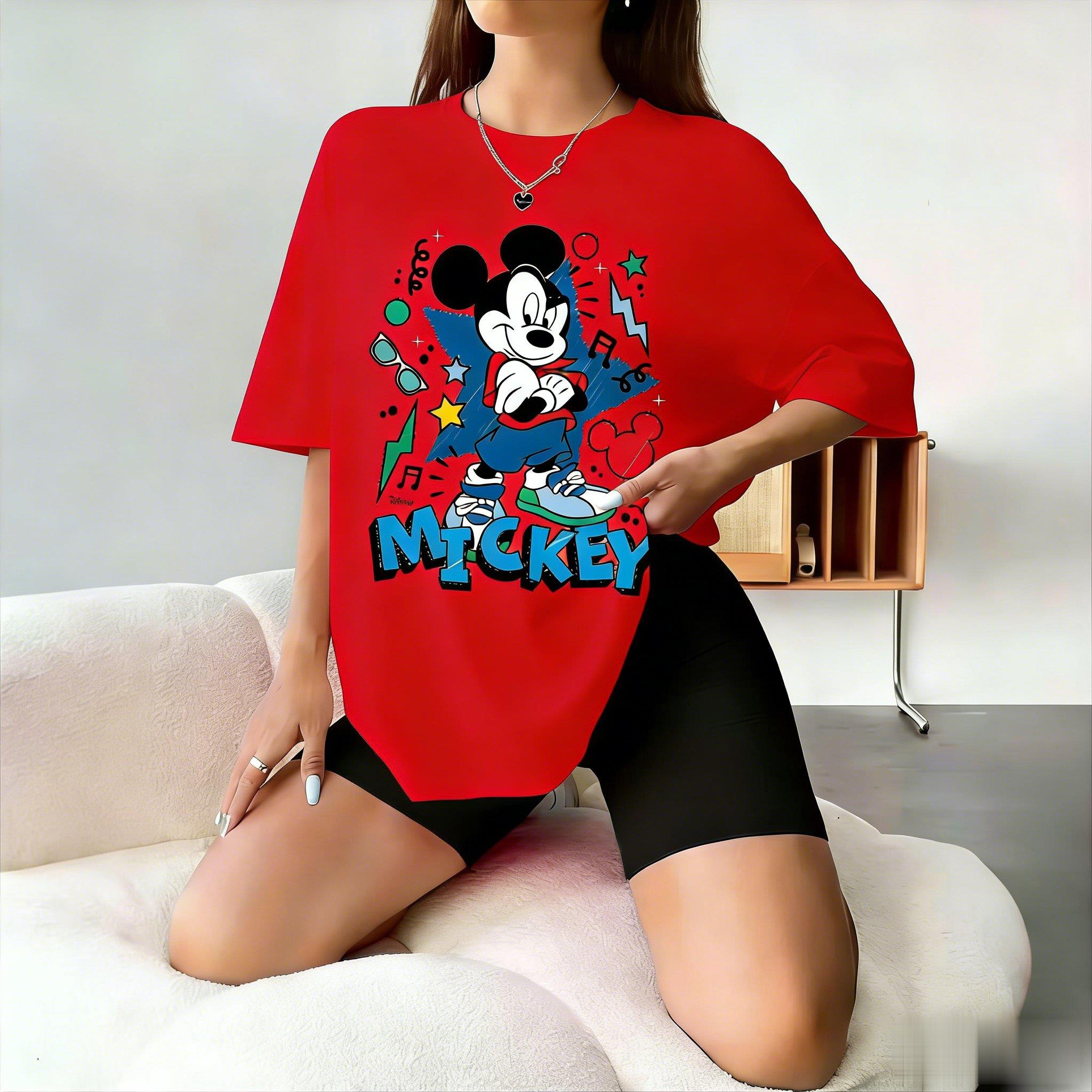 

Женская Мужская Хлопковая Повседневная Футболка с Графикой Микки Дисней С Коротким Рукавом Винтажная Мультяшная Футболка Streetwear Лето 2026 Мода Y2k S
