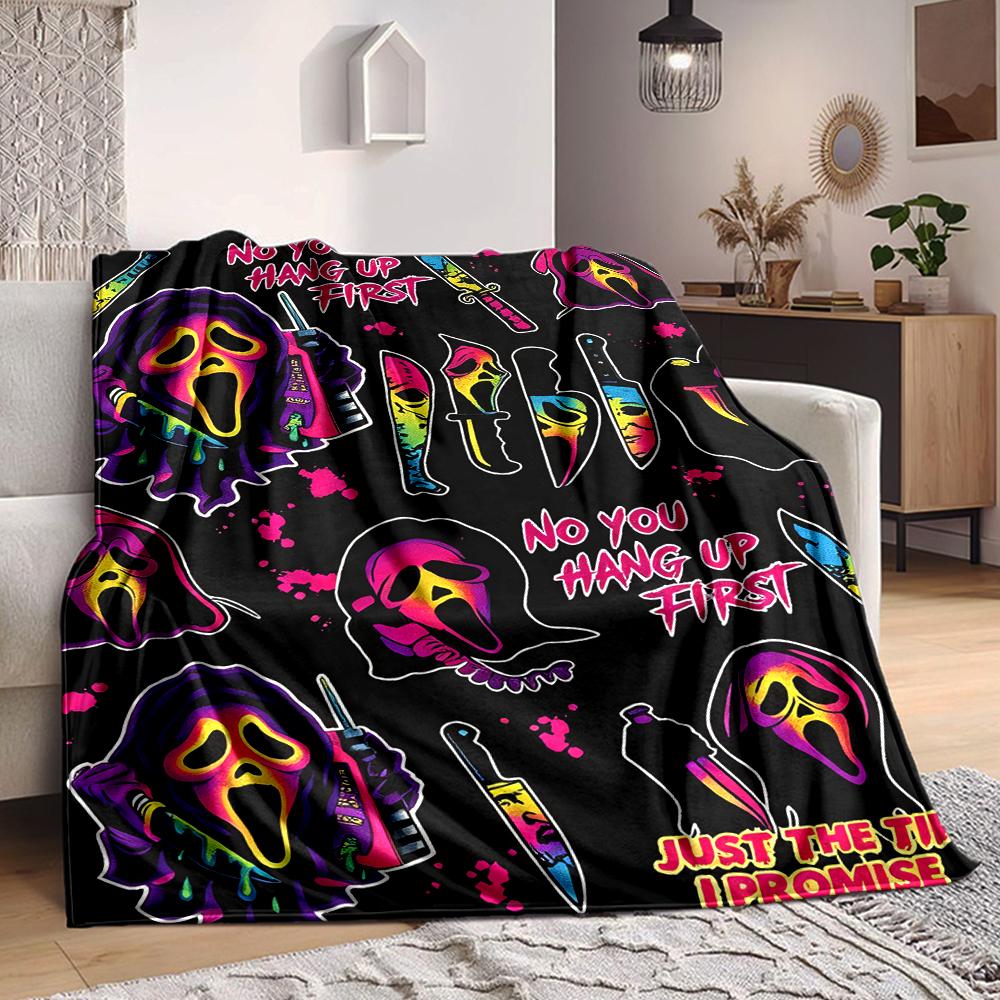1Pc Ghostface Horror Poster Blanket Soft And Comfortable Casual Warm Camping Travel Christmas Halloween Xmas Gift M924192