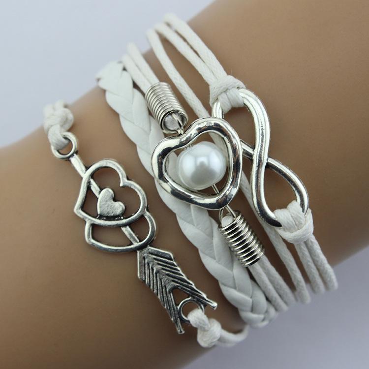 Ženy 8 Word Symbol Pletené vícevrstvé Love Heart Towers Faux Pearl náramek