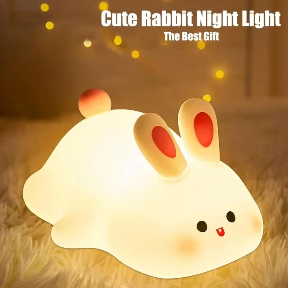 Rechargeable Rabbit Silicone Night Light Tap Control Bedside Decor Light  Children Toy