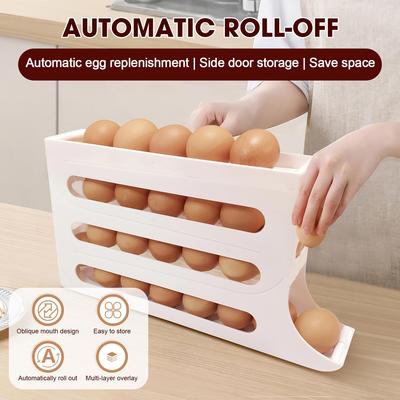 4 Layers Automatic Rolling Egg Holder Refrigerator Egg Storagebox Large Capacity Space Saving Kitchen Refrigerator Egg Dispenser