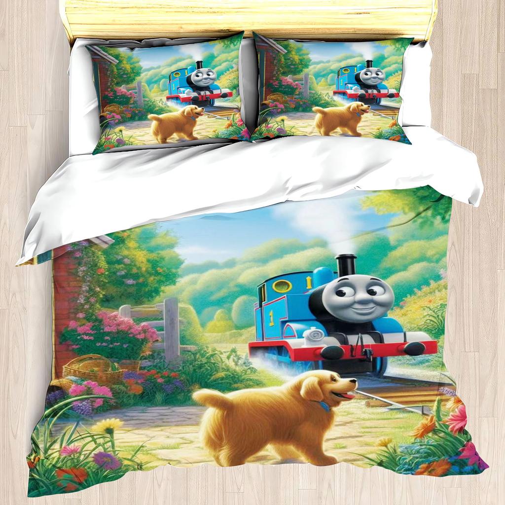 Cartoon Train Print Thomas Quilt Cover 3D Cute Decor Print Comfortable Bedding Set Teenager Children Soft Breathable Bedding