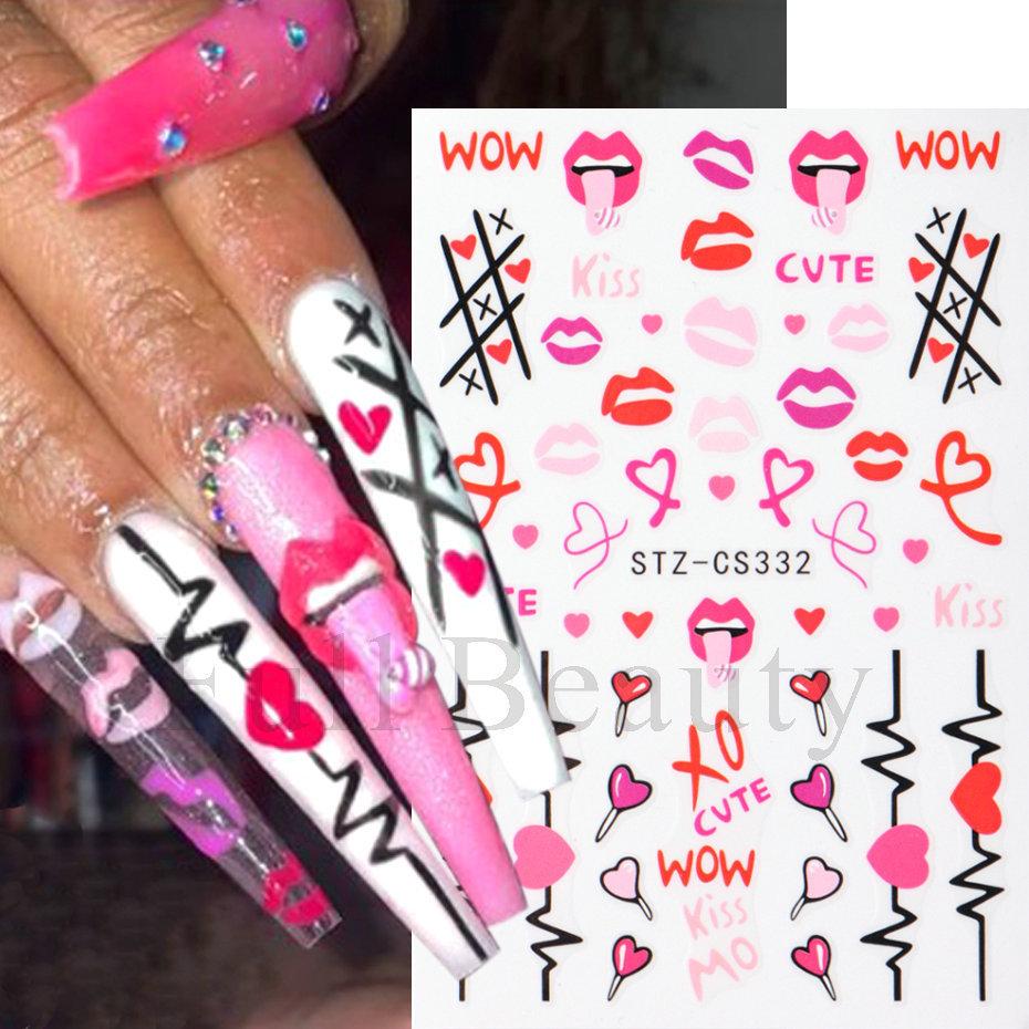 Nail Art Stickers Ins Valentine's Day Romantic Heart Lips Heart Heart Lollipop Nail Stickers