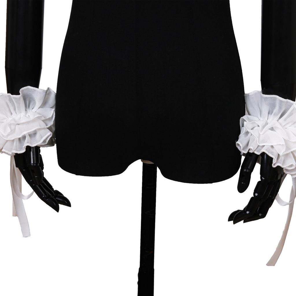 Renaissances Clown Choker Faux Collar White Ruffled Neck Accessory and Wrist Cuffs for Masquerades and Dress Up Event