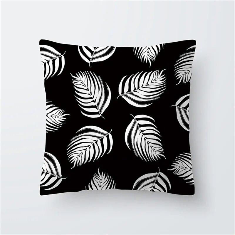 Home Decor Black and White Plant Leaf Sofa Pillow Cover Office Seat Cushion  Tropical