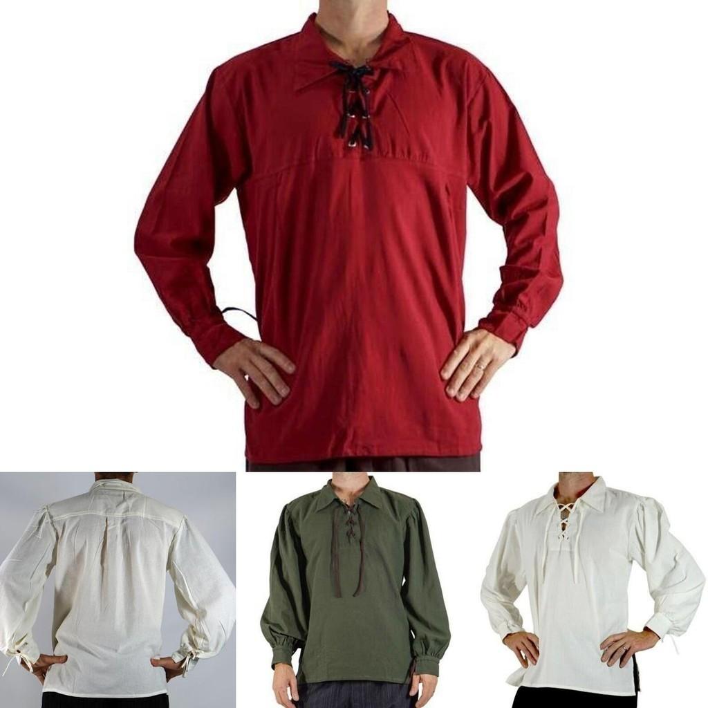 Men's Renaissance Peasant Pirate Shirt With Lace Up Design And Loose Fit For Cosplay