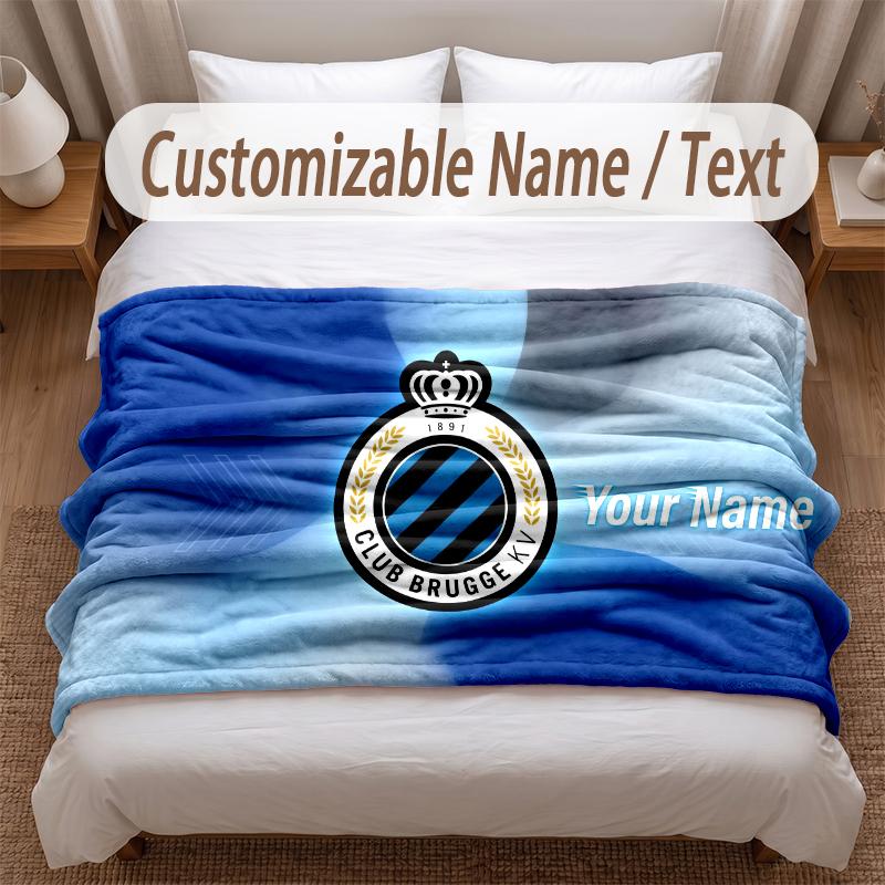 Club Brugge FC Printed Flannel Blanket Custom Name Text Soft Warm Throw For Bedroom Holiday Gift