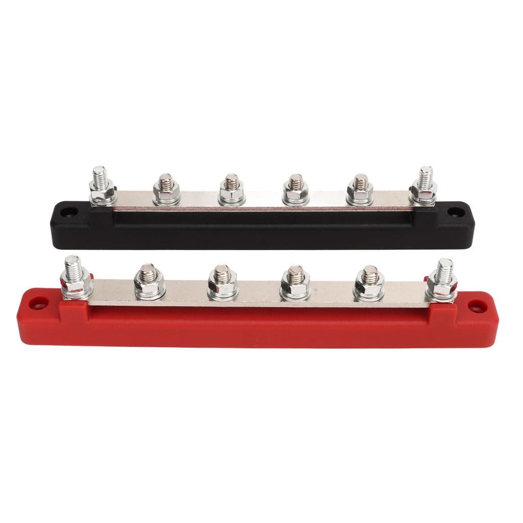 2PCS Battery Bus Bar Black Red DC12V to 48V 150A M6 Terminal 6 Stud for RV Car Ship Yacht Power Syst