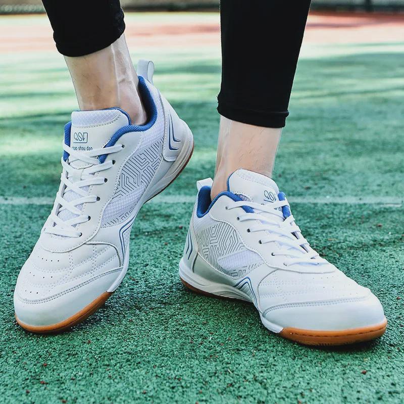 Unisex Indoor Futsal Shoes with Flat Cowhide Sole for Wooden and Cement Floors—Ideal for Youth and Student Training.