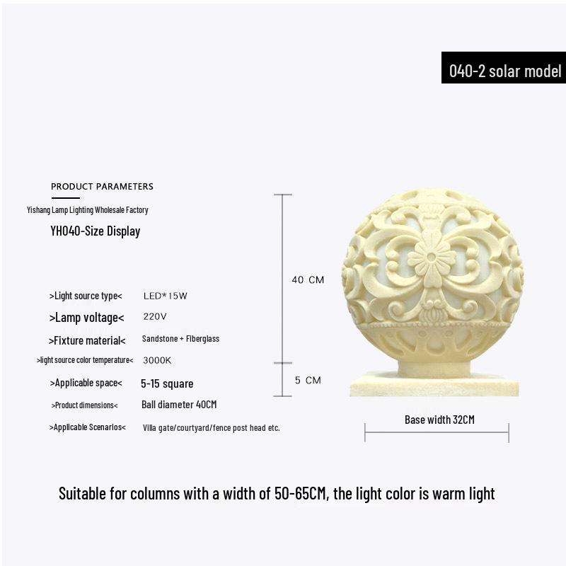 Carved Resin Solar Pillar and Fence Light for Garden or Courtyard