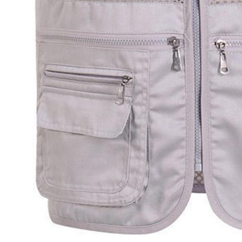 Casual Summer Sleeveless Fishing Vest Solid Color Plus Size Loose Waistcoat for Outdoor Classic Multi Pocket Photograph Vest