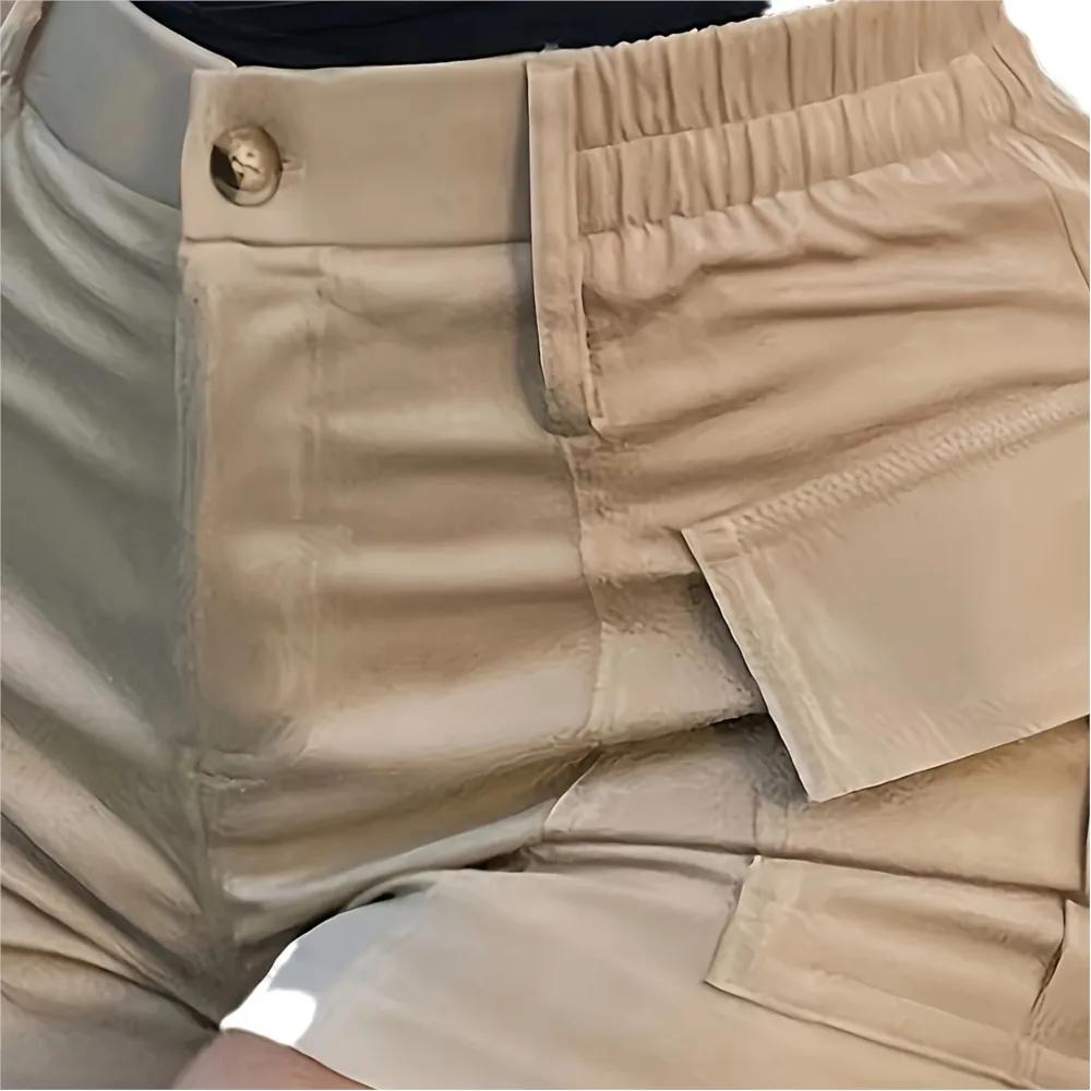 Modne Spodenki Damskie Jednokolorowe Codzienne Wygodne Codzienne Uliczny Styl Odzież Damska Wysoki Stan Guzik Kieszeń Kombinezon