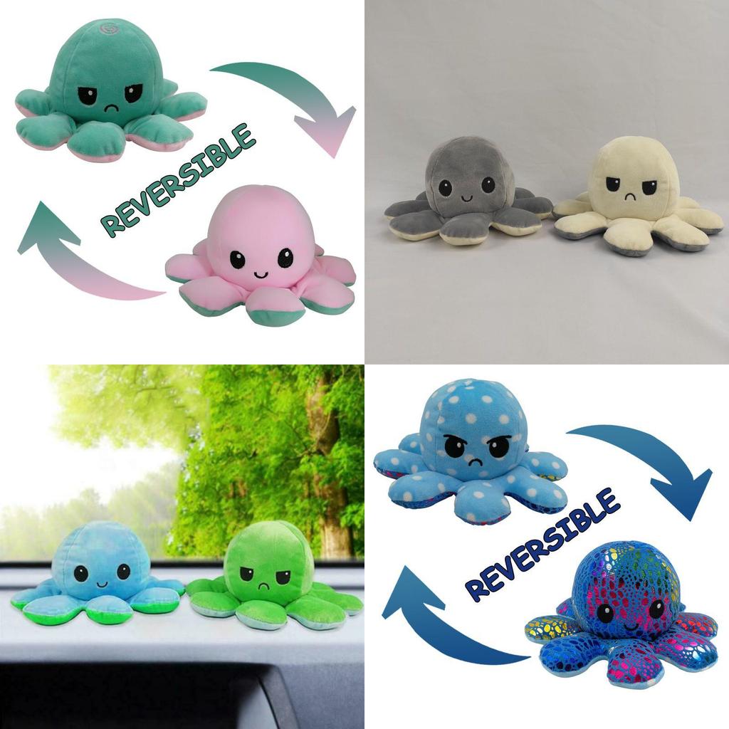 Morbido e Adorabile Polpo Peluche Flip Reversibile a Doppia Faccia per Bambini