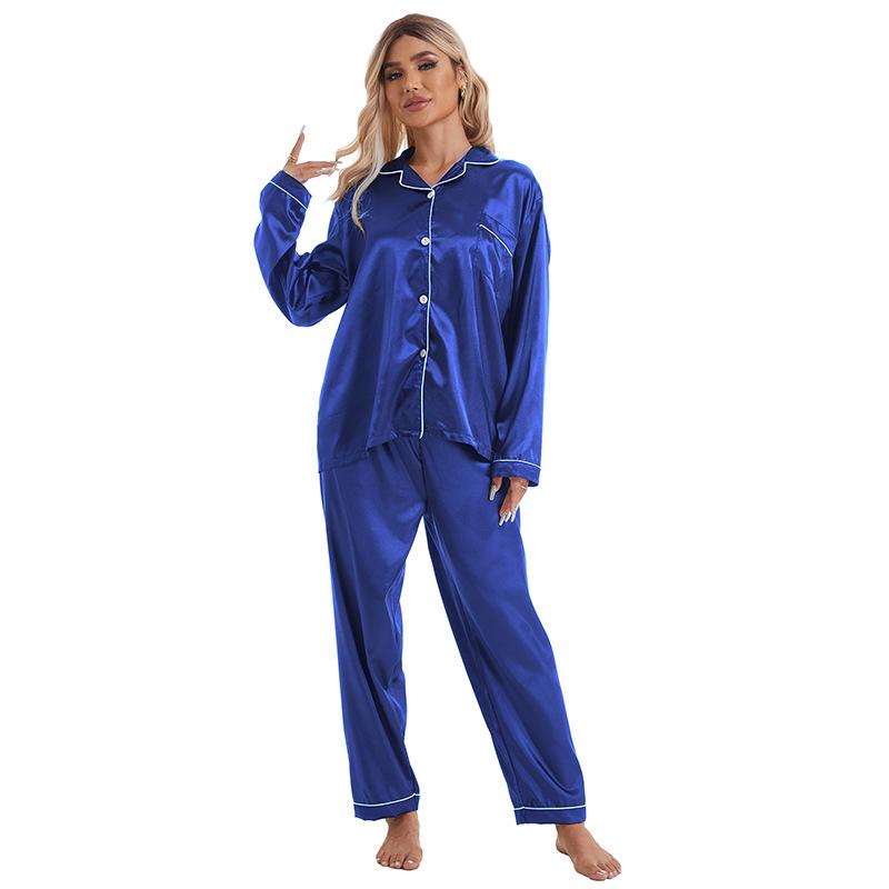 Women's Plus Size Satin Lapel Pajama Set - Long Sleeve & Pants