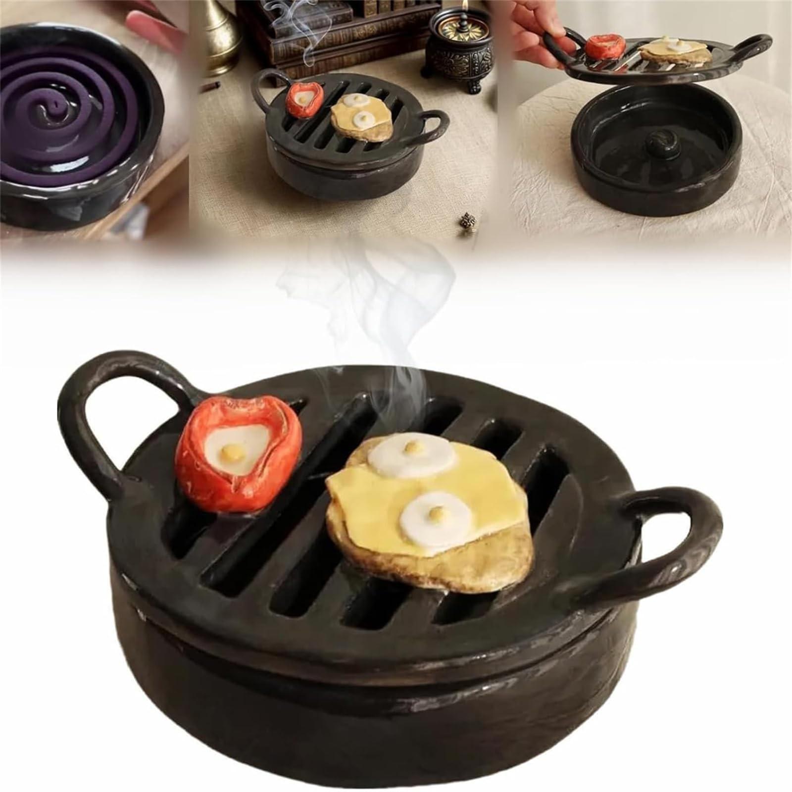 Pot Shape Coil Incense Tray Simulation Bbq Coil Incense Tray Burner Indoor Cute Burn Bowl Meditation Coil Incense Burner One Size