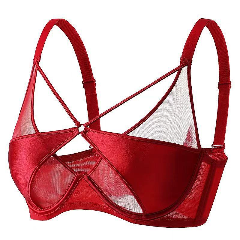 New French mesh sexy pure desire underwear thin anti-bumping adjustment bra thin large breasts
