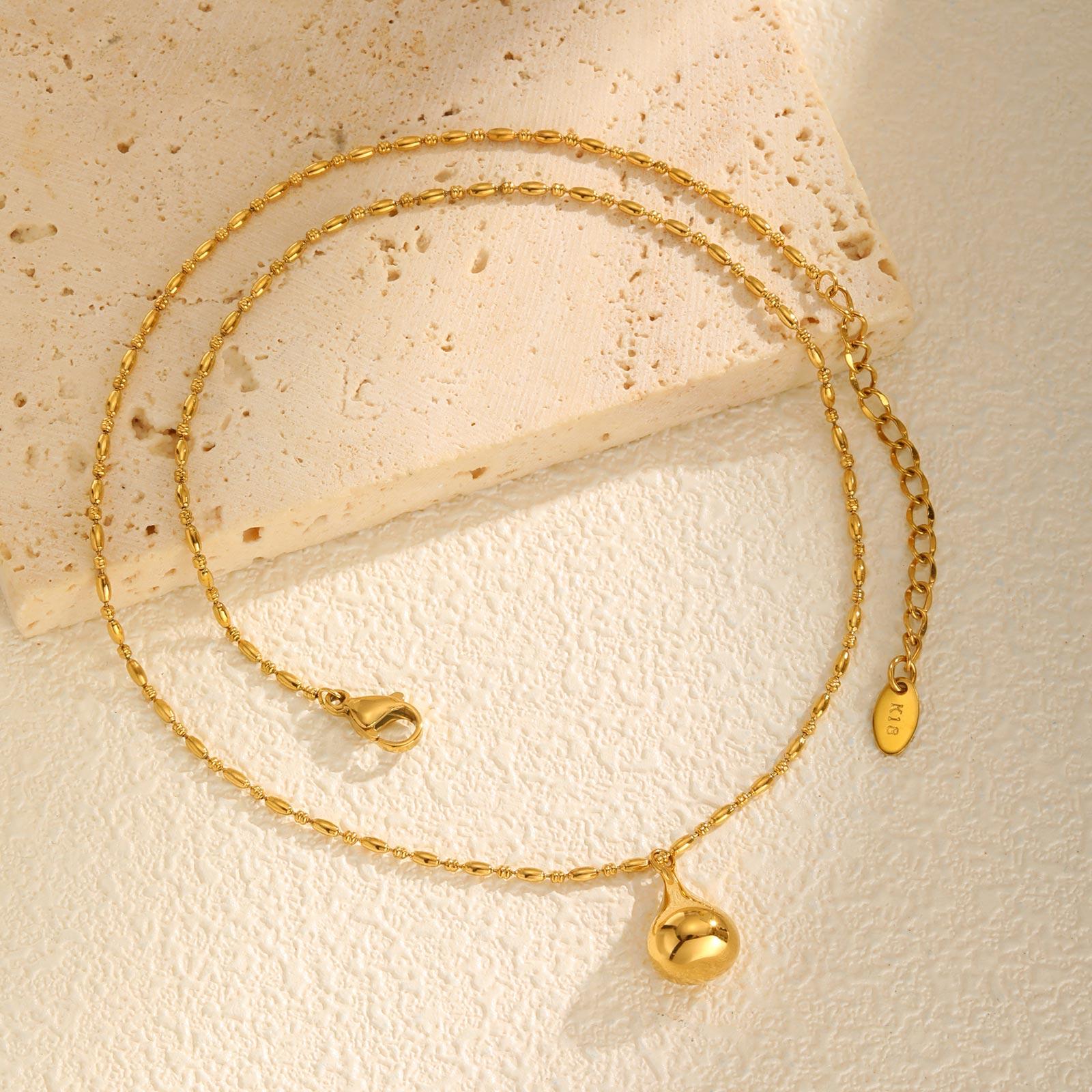 

Stainless Steel Water Drop Pendant Necklace Gold Color Bead Chain Necklace Minimalist Trendy Jewelry for Women Girlfriend Gift 45cm