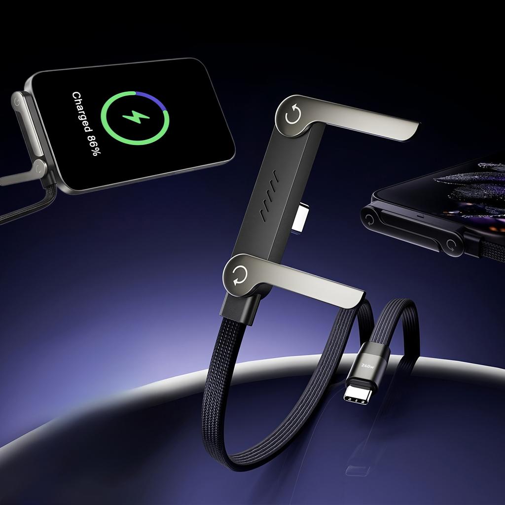 240W Fast Charging Data Cable Foldable Type-C Stand for Phone & Tablet - Type-C to Type-C/PD to Type-C