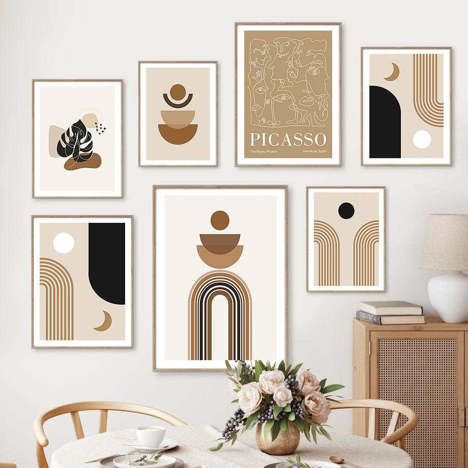 Sun Rainbow Picasso Line Face Leaf Geometry Wall Art Canvas Painting Abstract Posters And Prints Pictures For Living Room Decor