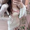 Pure desire style bow lace off-the-shoulder long-sleeved dress women's autumn and winter new slim-fitting and thin hip-wrapped short skirt