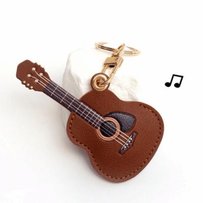 PU Leather Guitar Pendant Keyring Creative Access Control Card Keyfob  Music Lovers