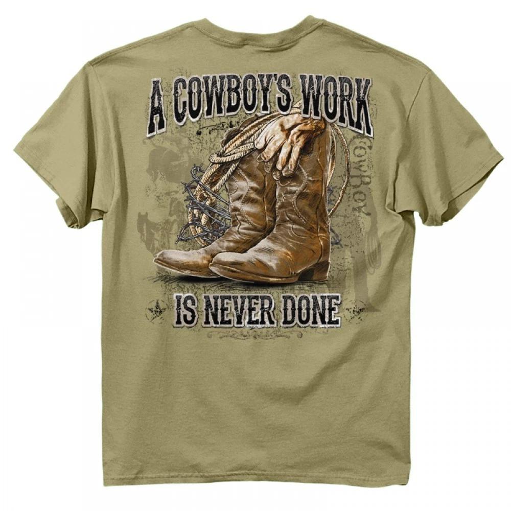 

New A COWBOY S WORK IS NEVER DONE T-Shirt LICENSED COWBOY STRONG 3XL