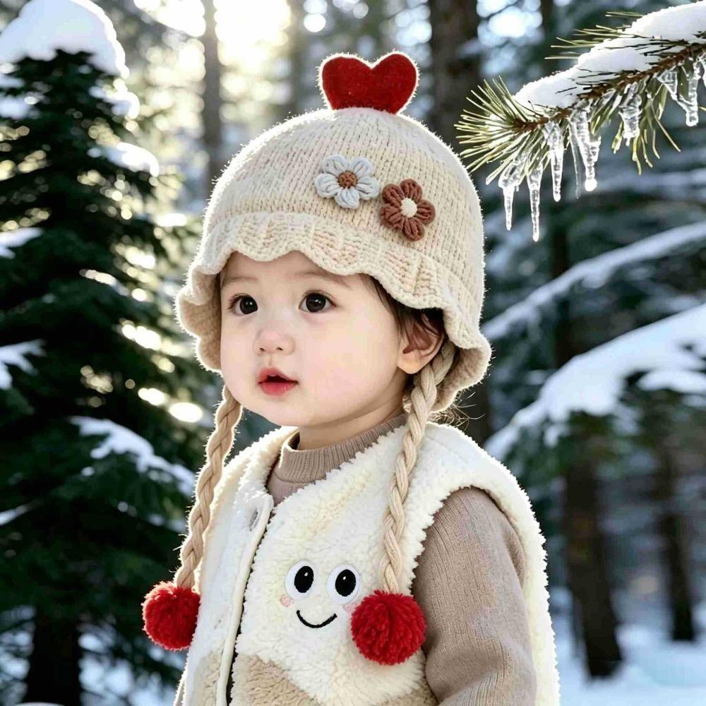 Flower Decor Baby Earflap Hat Windproof Function Girl Baby Cap Children Bonnet Kids Daily Wear