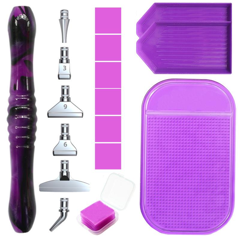 Harz Diamantmalerei Stift Set mit 6 austauschbaren Metallspitzen 6 Wachsblöcken 2 Sortierschalen und Bohrmatte für 5D Diamantmalerei Bastelbedarf