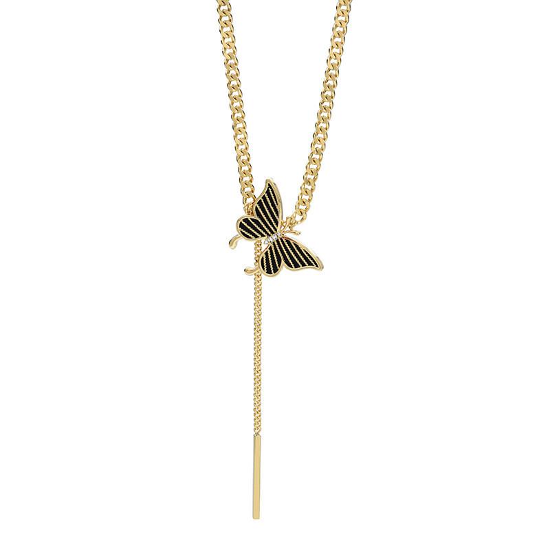 Elegant Butterfly Pendant Necklace For Women Stylish Layered Sweater Chain In Gold Silver